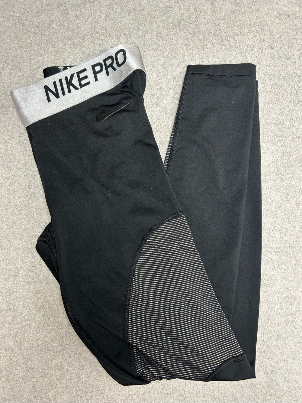 Nike Black Dri-Fit Athletic Leggings with Silver and Gold Accents Medium